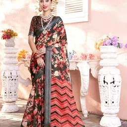 Anouk Floral Printed Zari Saree-image-1