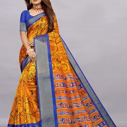 Rhey Ethnic Motifs Printed Zari Silk Cotton Bhagalpuri Saree-image-1