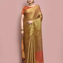 elora Brown & Red Zari Tissue Chanderi Saree image 1
