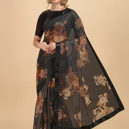 Sangria Floral Blooming Printed Lace Party Saree image 1