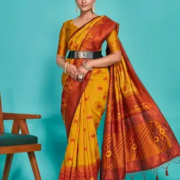 MIMOSA Floral Woven Design Zari Kanjeevaram Saree-image-49