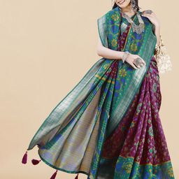 MIRCHI FASHION Magenta & Green Ethnic Motifs Printed Zari Saree-picture-29
