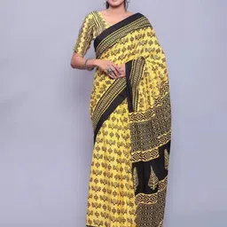 TROPWEAR Floral Printed Block Print Saree-image-28