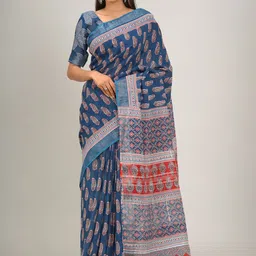 TROPWEAR Paisley Printed Zari Saree With Tassels image 1