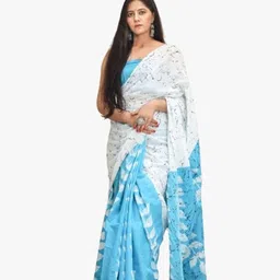 TROPWEAR Floral Pure Cotton Block Print Saree-image-56