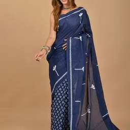 TROPWEAR Floral Printed Block Print Saree-image-28