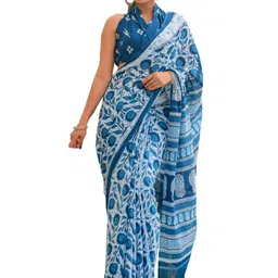 clothonus Ethnic Motifs Pure Cotton Block Printed Saree-picture-16