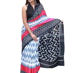 clothonus Pink & White Ethnic Motifs Pure Cotton Block Print Saree-picture-13