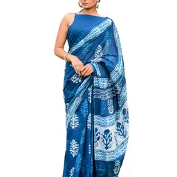 TROPWEAR Floral Printed Pure Cotton Block Print Saree-image-11