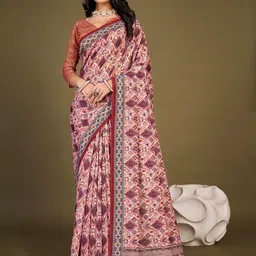 Mitera Cream-Coloured Purple Ethnic Motifs Printed Silk Bagh Saree-picture-20
