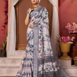 KALINI Floral Zari Linen Blend Saree-image-39