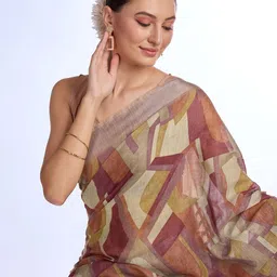 Mitera Abstract Zari Woven Tassel Saree with Blouse-image-61