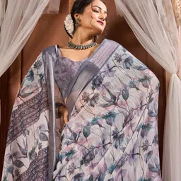 Mitera Floral Zari Linen Blend Saree-image-4