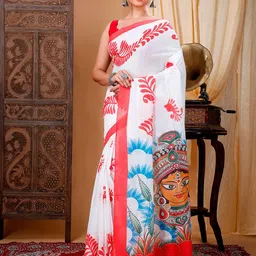 DipDiya Ethnic Motifs Durga Printed Pure Cotton Taant Saree-picture-26