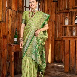 anouk rustic Anouk Green Ethnic Motifs Woven Design Zari Detailed Banarasi Saree-picture-26