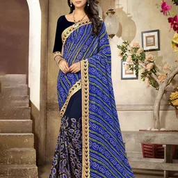 RAJGRANTH Floral Embroidered Pure Georgette Half and Half Saree-image-12