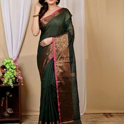 DipDiya Woven Design Zari Pure Cotton Taant Saree-image-89