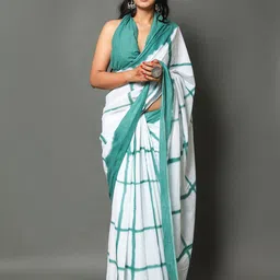 JAIPURI BLOCK PRINT Checked Pure Cotton Saree-picture-28