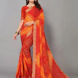 KALINI Printed Desinger Georgette Bandhani Saree With Unstiched Blouse image 1