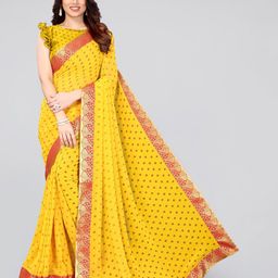 MIRCHI FASHION Yellow & Red Bandhani Zari Bandhani Saree-picture-9