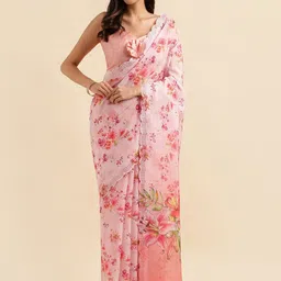 Mitera Floral Printed Beads and Stones Organza Saree-picture-30