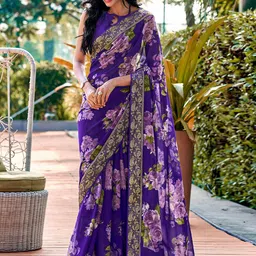 Panzora Floral Printed Saree With Unstitched Blouse Piece-picture-32