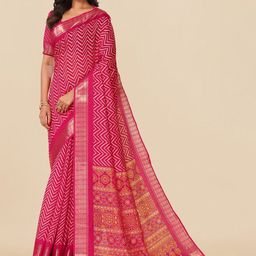 MIRCHI FASHION Pink & White Geometric Printed Zari Saree-picture-40