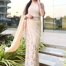 Libas Peach-Coloured Floral Sequinned Saree-picture-38