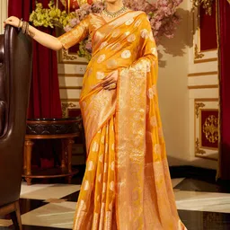 KALINI Ethnic Motifs Woven Design Zari Organza Banarasi Saree-picture-29