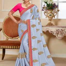 Mitera Blue Paisley Embroidered Saree-image-73