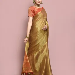 elora Brown & Red Zari Tissue Chanderi Saree image 2