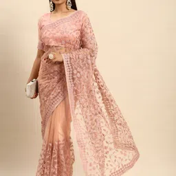 HERE&NOW Floral Chikankari Net Saree image 4