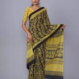 KIAARON Ethnic Motifs Printed Pure Cotton Block Print Saree image 2
