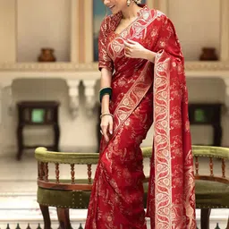 BerMondsey Ethnic Motifs Zari Silk Blend Banarasi Saree image 2