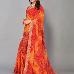 KALINI Printed Desinger Georgette Bandhani Saree With Unstiched Blouse image 2