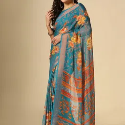Sitanjali Floral Printed Zari Pure Georgette Saree image 2