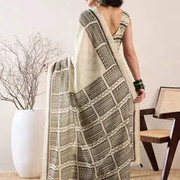 AHIKA Linen Blend Geometric Daily Saree image 3