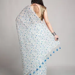 WoodenTant Abstract Printed Pure Cotton Khadi Saree With Blouse Piece image 2