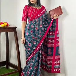 KALINI Ethnic Motifs Printed Pure Cotton Bagh Saree image 3