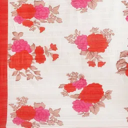 KALINI Cream-Coloured & Red Floral Jute Cotton Chanderi Saree image 4