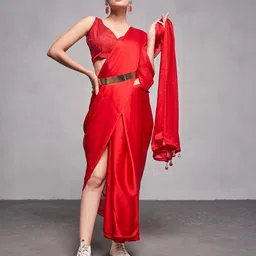 Mitera Red Silk Blend Saree image 2