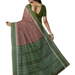 SHANVIKA Rust & Green Pure Cotton  Block Print Saree image 4