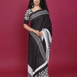 KIAARON Ethnic Motifs Block Print Saree image 4