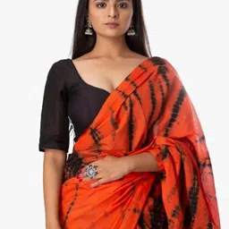 JALTHER Tie and Dye Block Print Pure Cotton Saree image 4