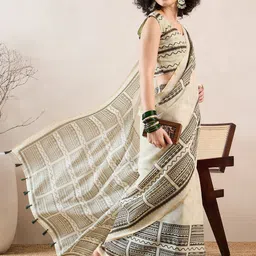 AHIKA Linen Blend Geometric Daily Saree image 4