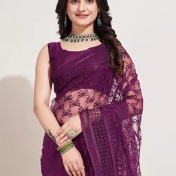 VAIRAGEE Floral Embroidered Net Saree image 3