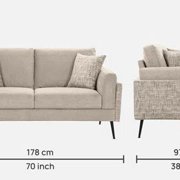 casacraft from pepperfry Cannes Fabric 2 Seater Sofa in Beige Colour image 2