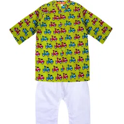 BownBee Infants Abstract Printed Mandarin Collar Pure Cotton Straight Kurta With Pyjamas image 5