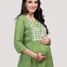 Mom For Sure by Ketki Dalal Floral Embroidered Tie-Up Neck A-Line Maternity Kurti image 3