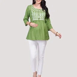 Mom For Sure by Ketki Dalal Floral Embroidered Tie-Up Neck A-Line Maternity Kurti image 2